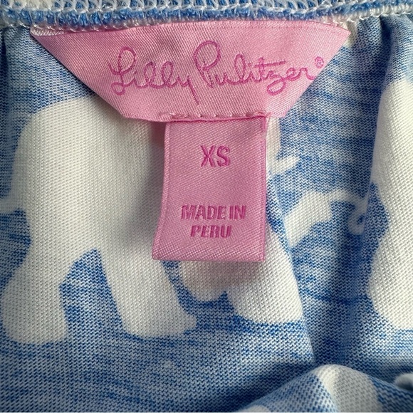 Lilly Pulitzer Windsor Strapless Dress XS Tusk In Sun Blue White Elephants Pima - Picture 5 of 8